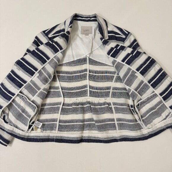 Loft - Linen Blend Striped Summer Blazer in Blue & White - Picture 4 of 8